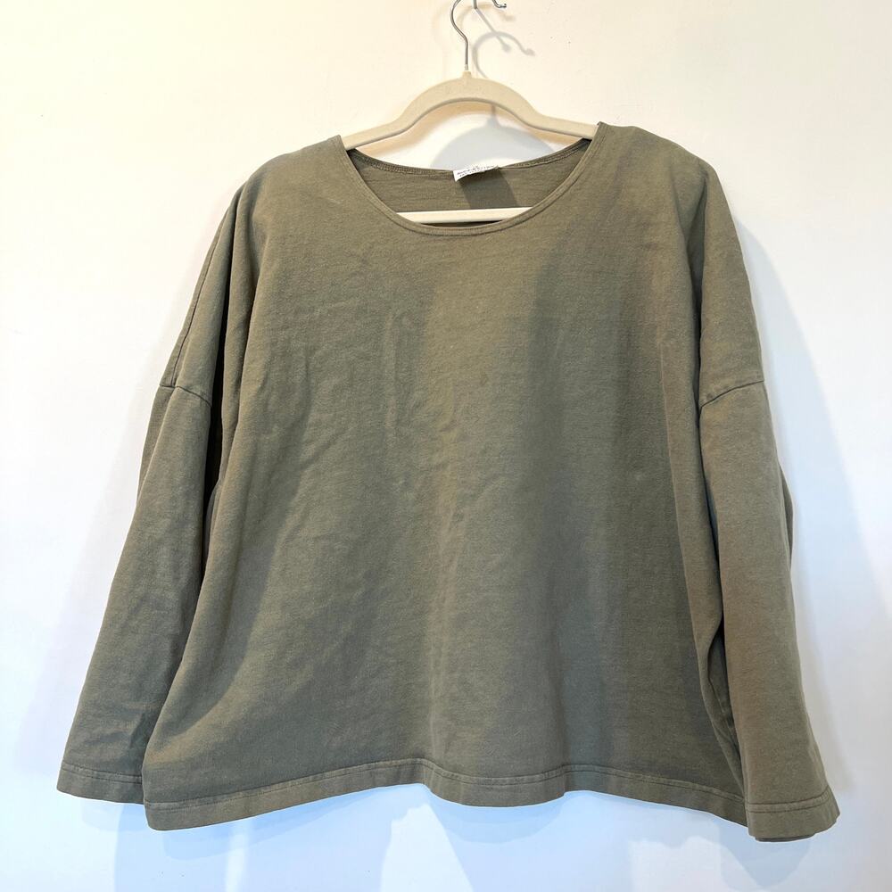 Vtg 100% cotton drop shoulder oversized boxy long sleeve tee olive green